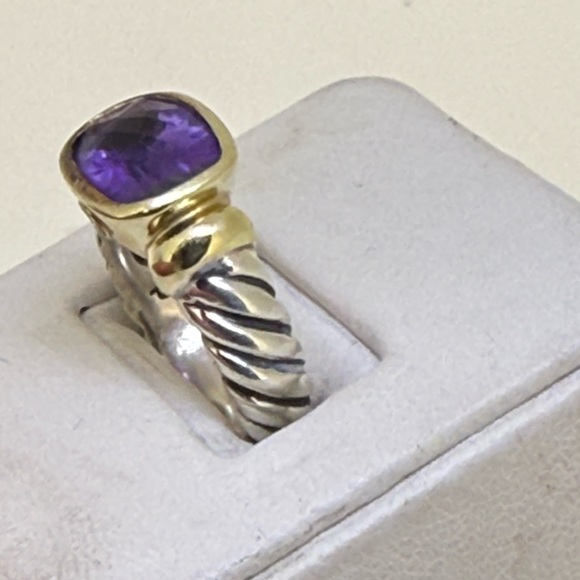 David Yurman 14K Yellow Gold & Sterling Silver Amethyst Noblesse Cable Ring Sz 6 - Picture 5 of 16